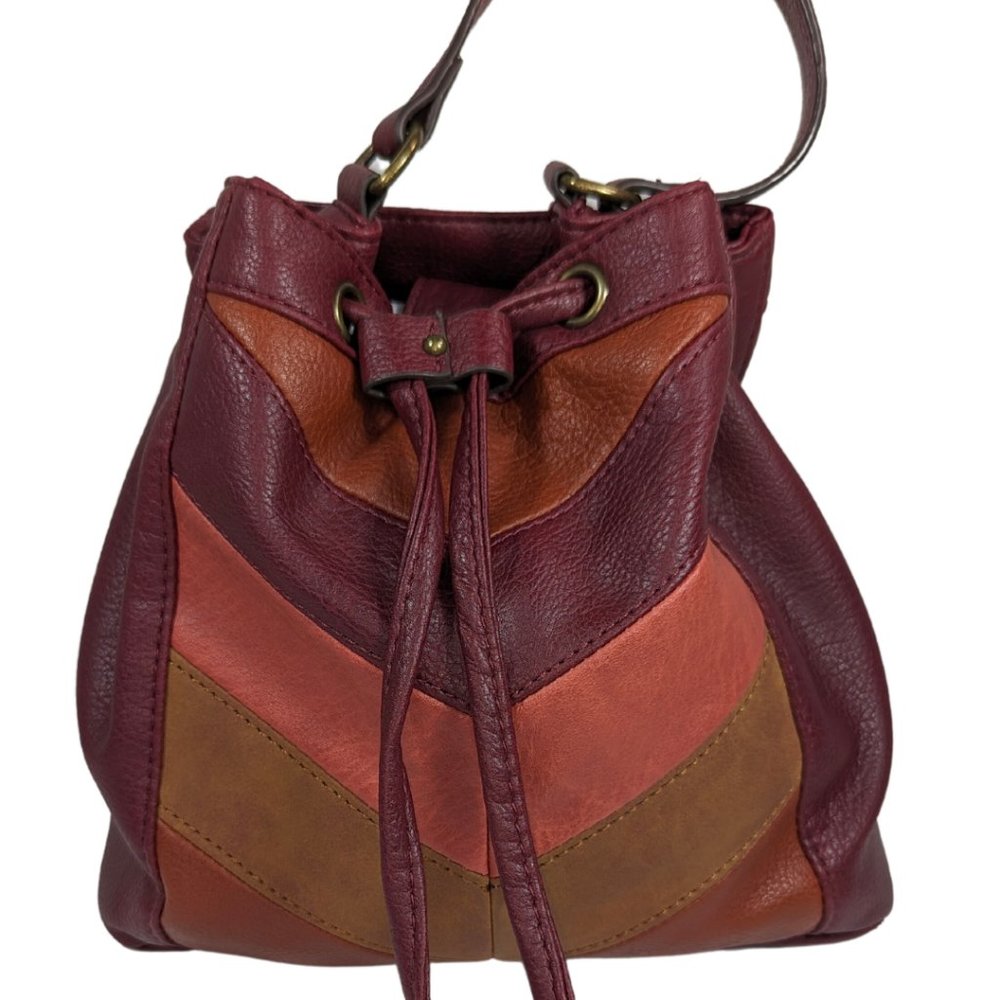 Chevron Faux Leather Convertible Cross Body Slouchy Hobo Shoulder Bag - Picture 6 of 15